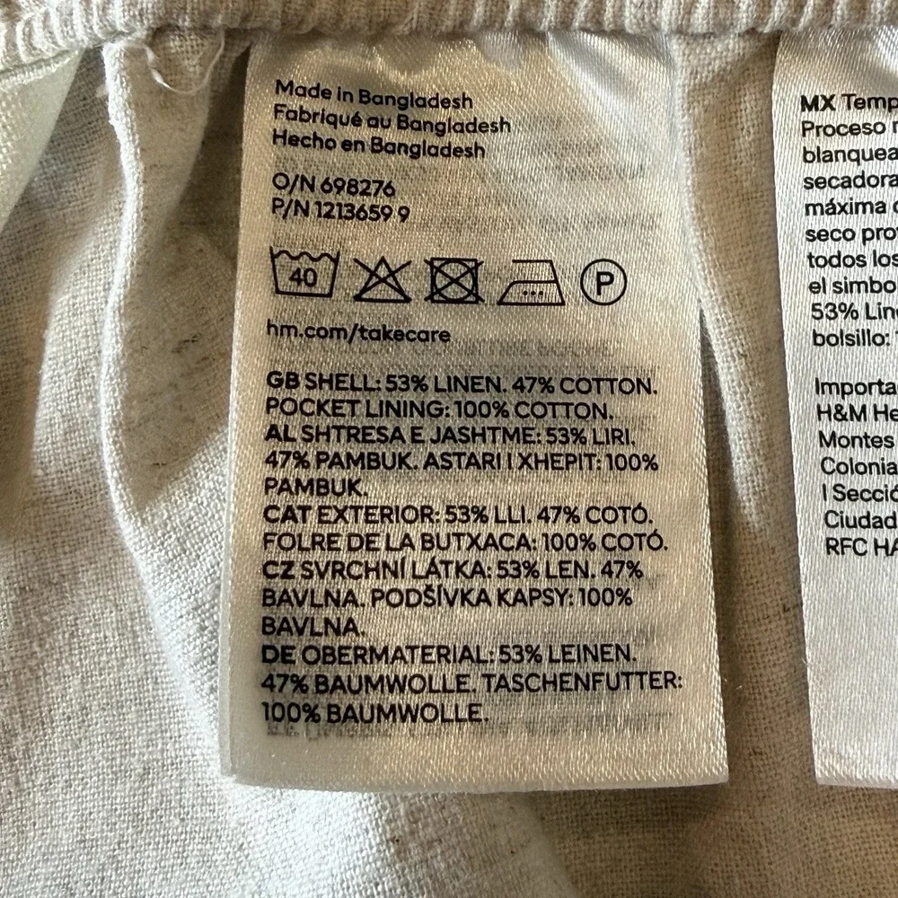 H&M Linen Cotton Joggers Pants Pull On Drawstring Tapered Womens M Natural Beige